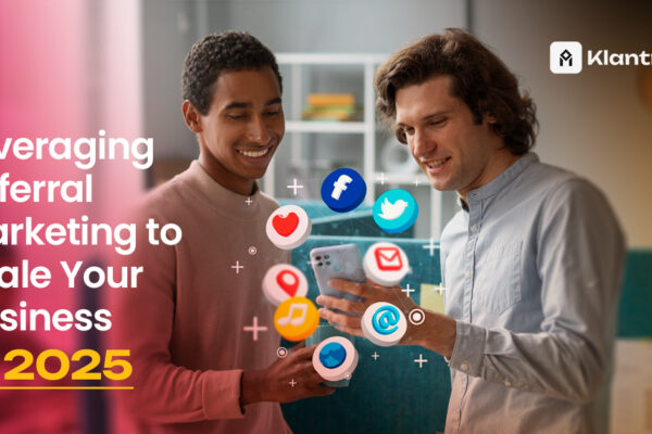 Referral network illustration showing customers sharing a brand with friends via digital platforms