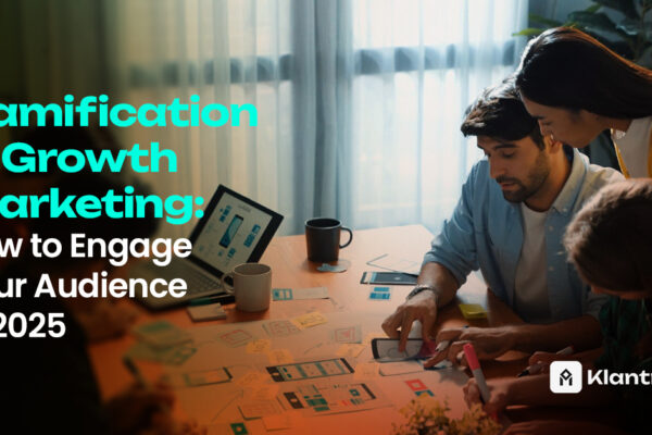 A team collaborates around a table with UI/UX wireframes and gamification concepts, representing audience engagement through game mechanics.